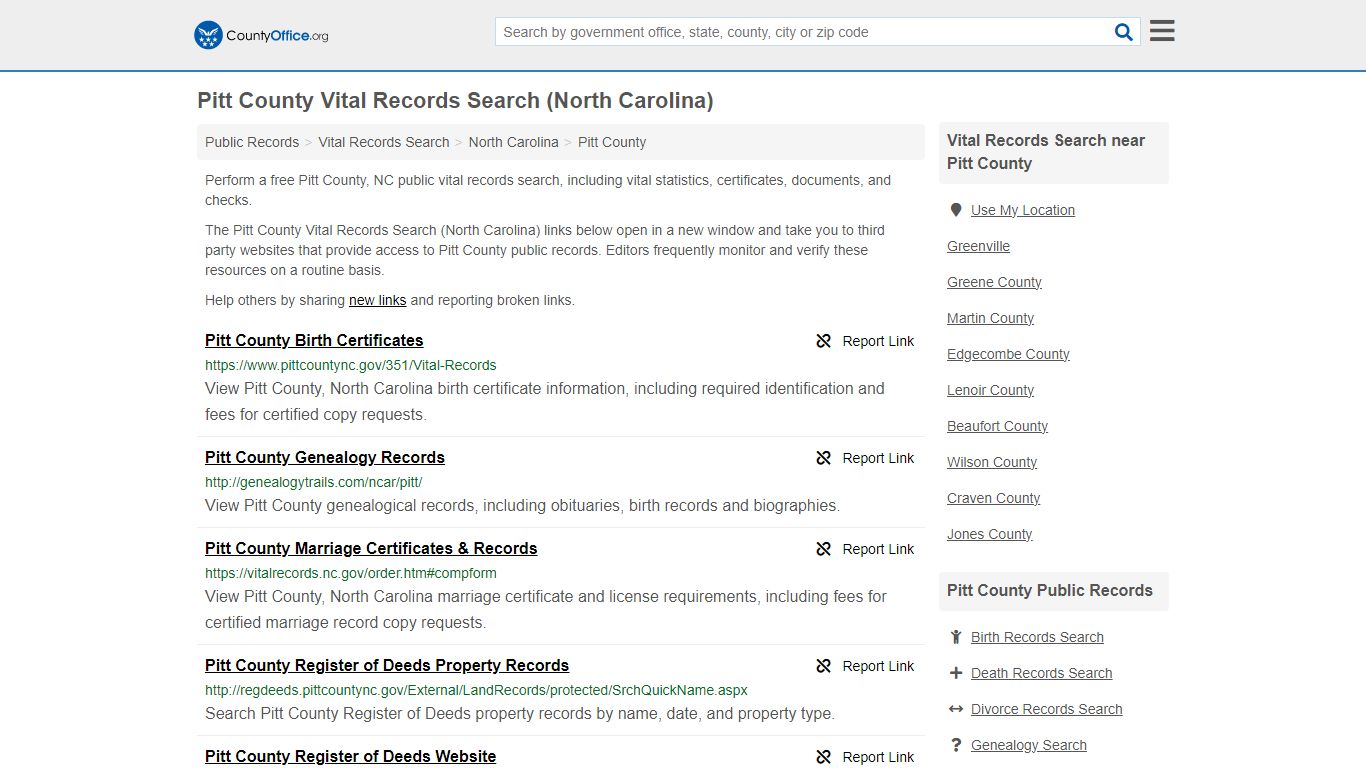 Vital Records Search - Pitt County, NC (Birth, Death, Marriage ...