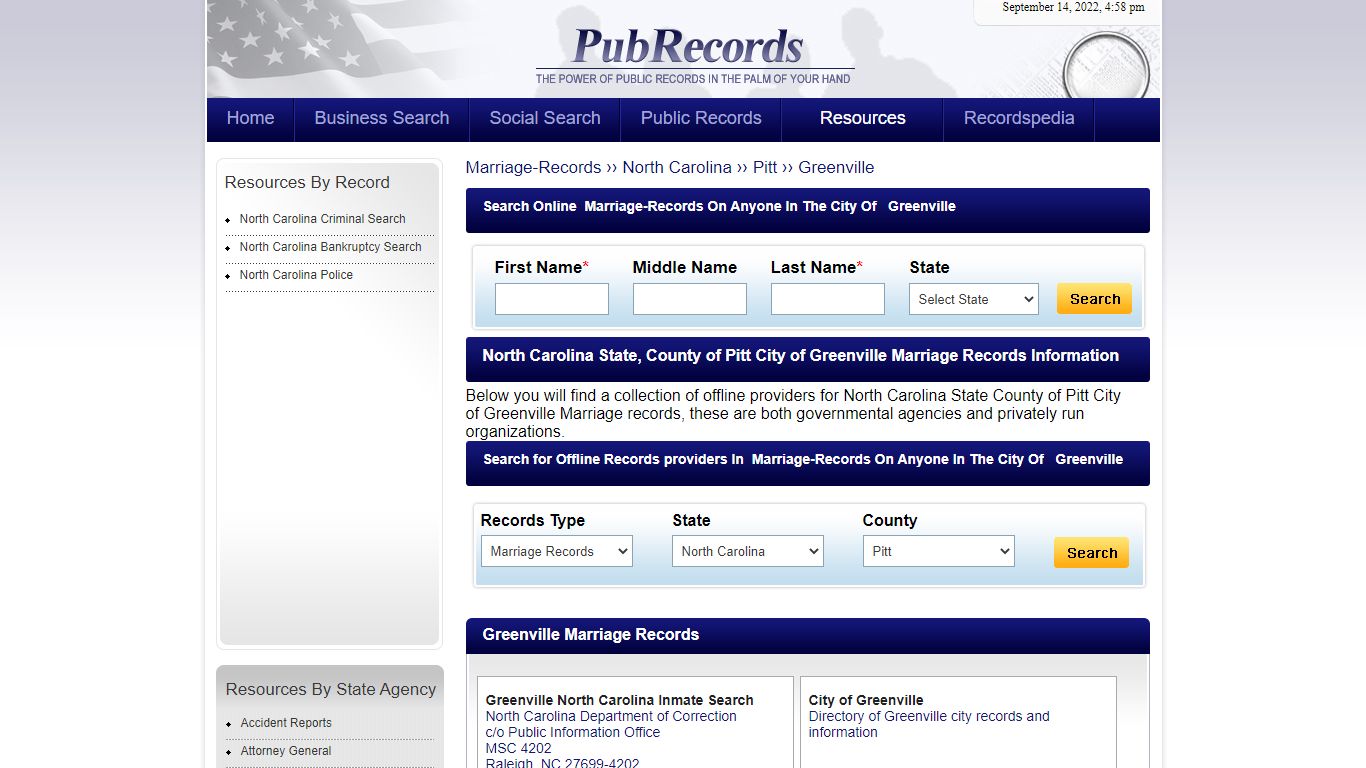 Greenville, Pitt County, North Carolina Marriage Records